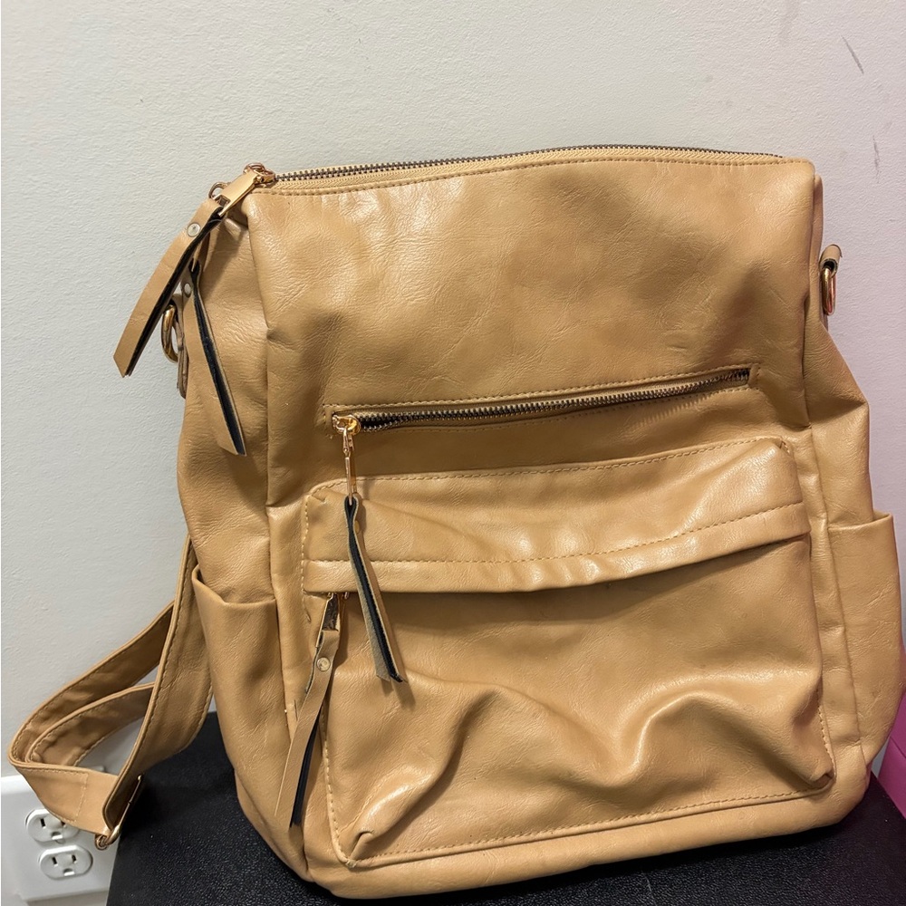 Tan Faux-Leather Women’s Backpack
